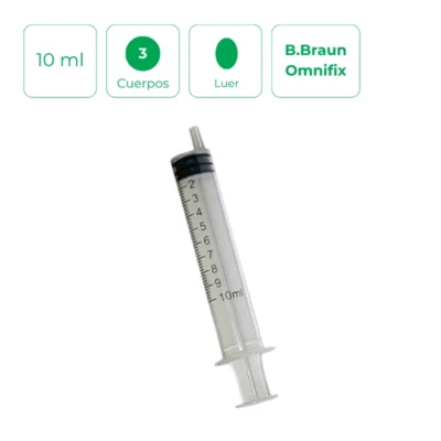 Jeringa B.Braun Omnifix 10 ml de 3 cuerpos Luer excéntrico sin latex. Caja de 100