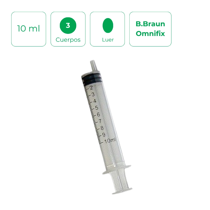 Jeringa B.Braun Omnifix 10 ml de 3 cuerpos Luer excéntrico sin latex. Caja de 100