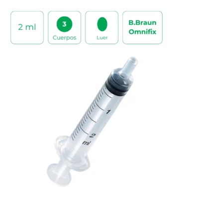 Jeringa B.Braun Omnifix 2 ml de 3 cuerpos Luer sin latex.