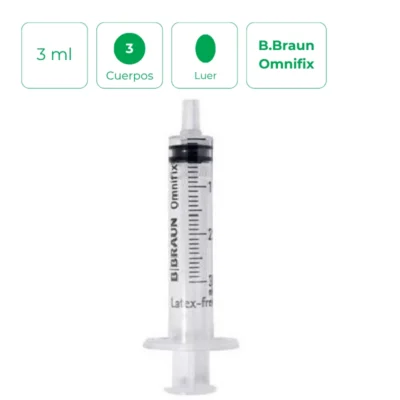 Jeringa B.Braun Omnifix 3 ml de 3 cuerpos Luer sin latex.