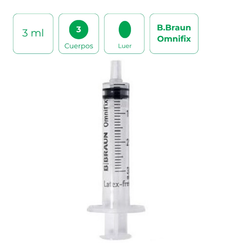 Jeringa B.Braun Omnifix 3 ml de 3 cuerpos Luer sin latex.