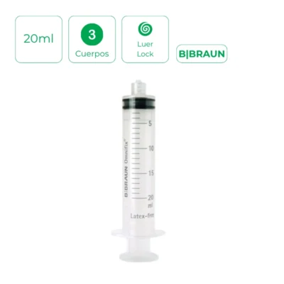 Jeringa Omnifix 20 ml Luer lock, sin látex. Caja de 100