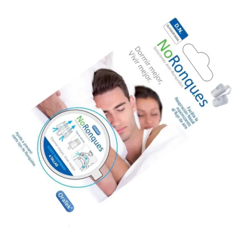 Caja del dilatador nasal NoRonques.es con la imagen de una pareja durmiendo plácidamente en la cama.