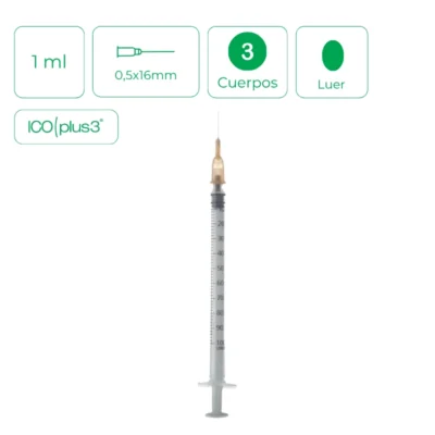 Jeringa Icoplus3 insulina con aguja – 1ml (0,5x16mm)