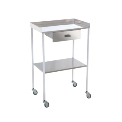 Mesa Auxiliar Blanca 1 Cajon 2 Lisos Inox. Superior Barandilla