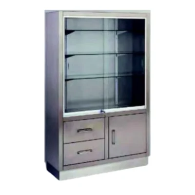 Vitrina Armario Acero Inoxidable Puertas Correderas arriba y Armario y Cajones abajo