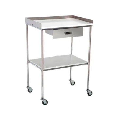 Mesa Auxiliar Cromada 2 Lisos Melamina Superior Barandilla 1 Cajon