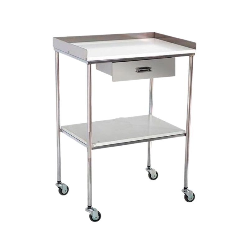 Mesa Auxiliar Cromada 2 Lisos Melamina Superior Barandilla 1 Cajon
