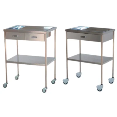 Mesa Auxiliar Inox. 2 Cajones Superior Bandeja Extraible