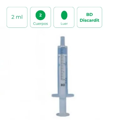 Jeringa de 2 cuerpos BD Discardit 2ml – Caja 100 unidades