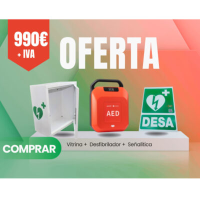 Pack completo Vitrina + Desfibrilador HEARTSAVE Y + Señalización