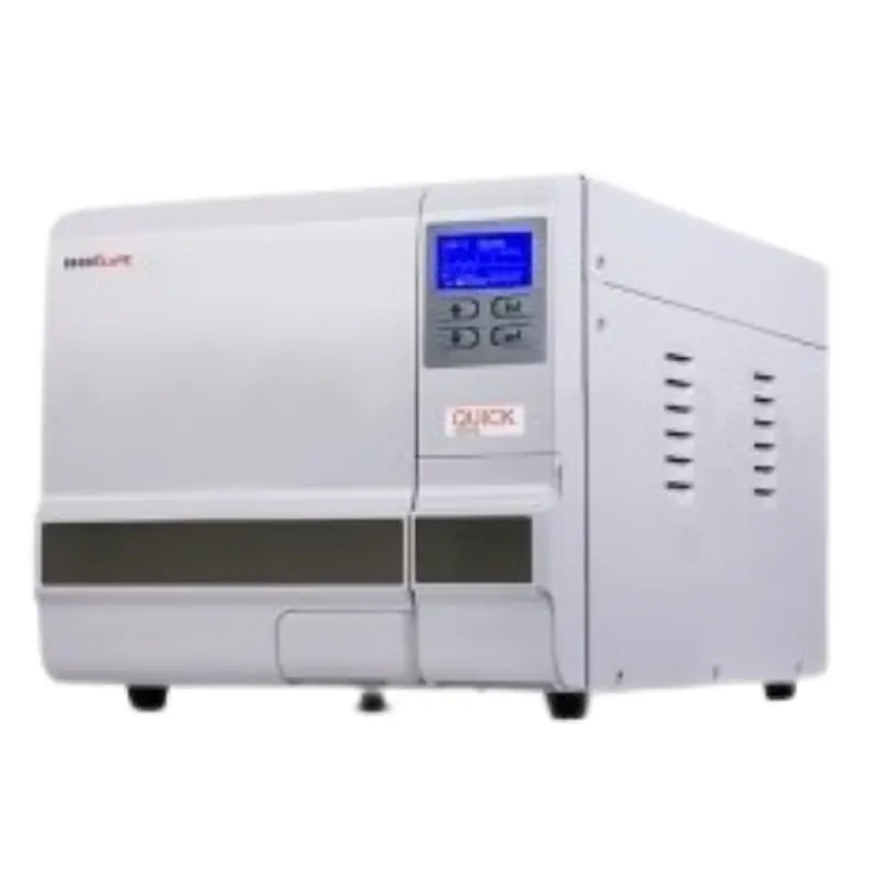 Autoclave de esterilización Icanclave clase B de 12 litros de color blanco con pantalla digital azul y panel de control frontal.