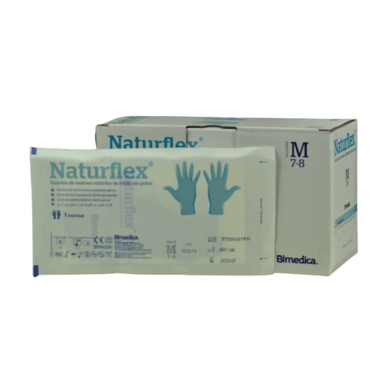 Guante de examen estériles de nitrilo sin polvo Talla M 7-8 NATURFLEX