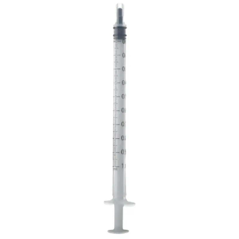 Jeringa de insulina Icoplus3 de 1 ml sin aguja con cuerpo transparente graduado de alta precisión.