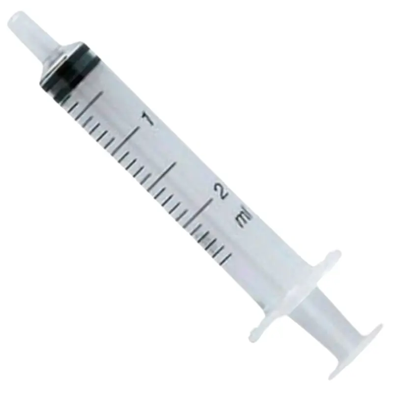 Jeringa Nipro de 2 ml con conexión Luer slip sin aguja y cuerpo transparente graduado.
