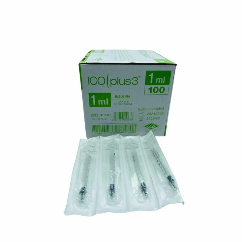 Jeringa sin agua insulina 1ml Icoplus 100 Unidades