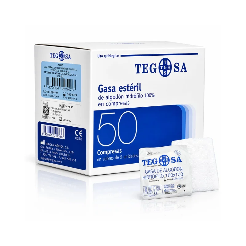 Gasa de algodón estéril 50 unidades sobres 5 Und