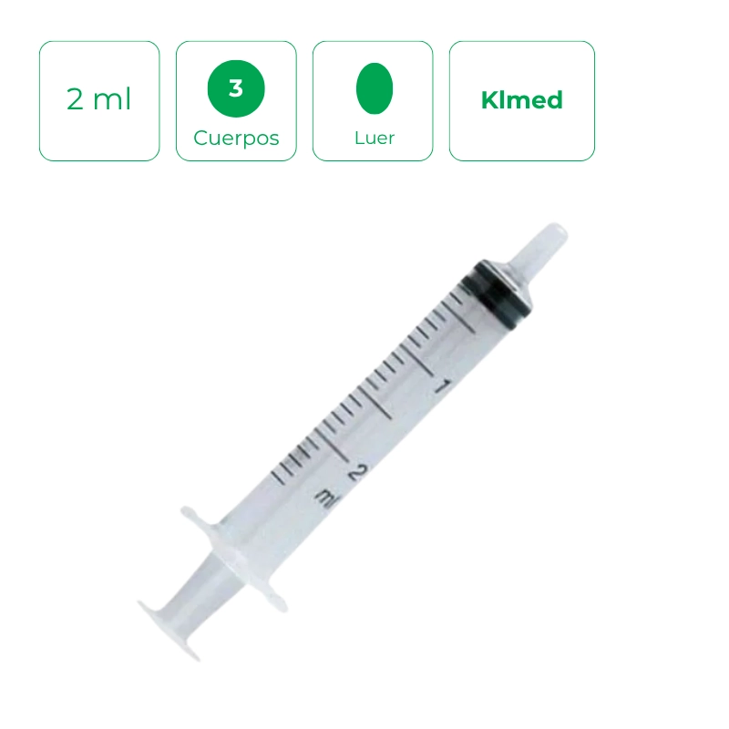 Jeringa de 3 cuerpos con cono Luer concéntrico de 2 ml 100Und Klmed