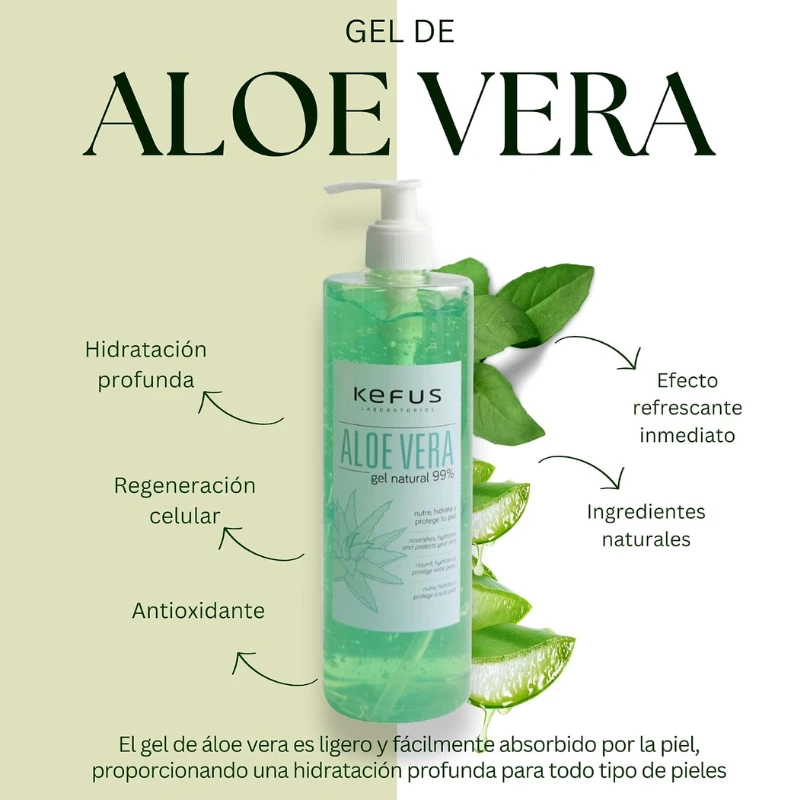 Gel de Aloe Vera natural verde Kefus. 1 litro