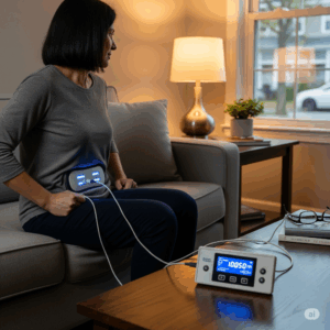 persona usando magnetoterapia en casa