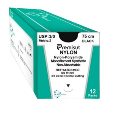 SUTURA NYLON 3/0 DS19MM BLACK 12UDS