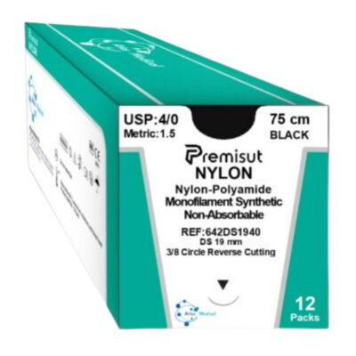 Sutura NYLON PREMISUT 3/8 Triangular DS19mm 4/0 Negra 75cm