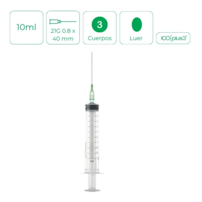 Jeringa 3 piezas con aguja ICOplus3 10ml 21G 0.8 x 40 mm 100Uds