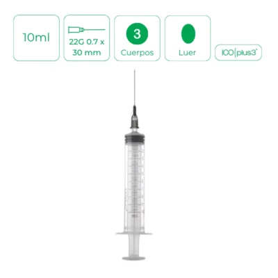 Jeringa 3 piezas con aguja ICOplus3 10ml 22G 0.7 x 30 mm 100Uds