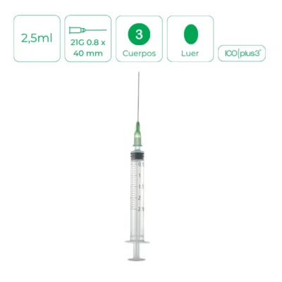 Jeringa 3 piezas con aguja ICOplus3 2,5ml 21G 0.8 x 40 mm 100Uds