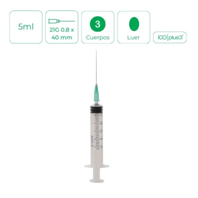 Jeringa 3 piezas con aguja ICOplus3 5 ml 21G 0.8 x 40 mm 100Uds