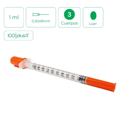Jeringa Icoplus3 insulina con aguja – 1ml (0,30x8mm)