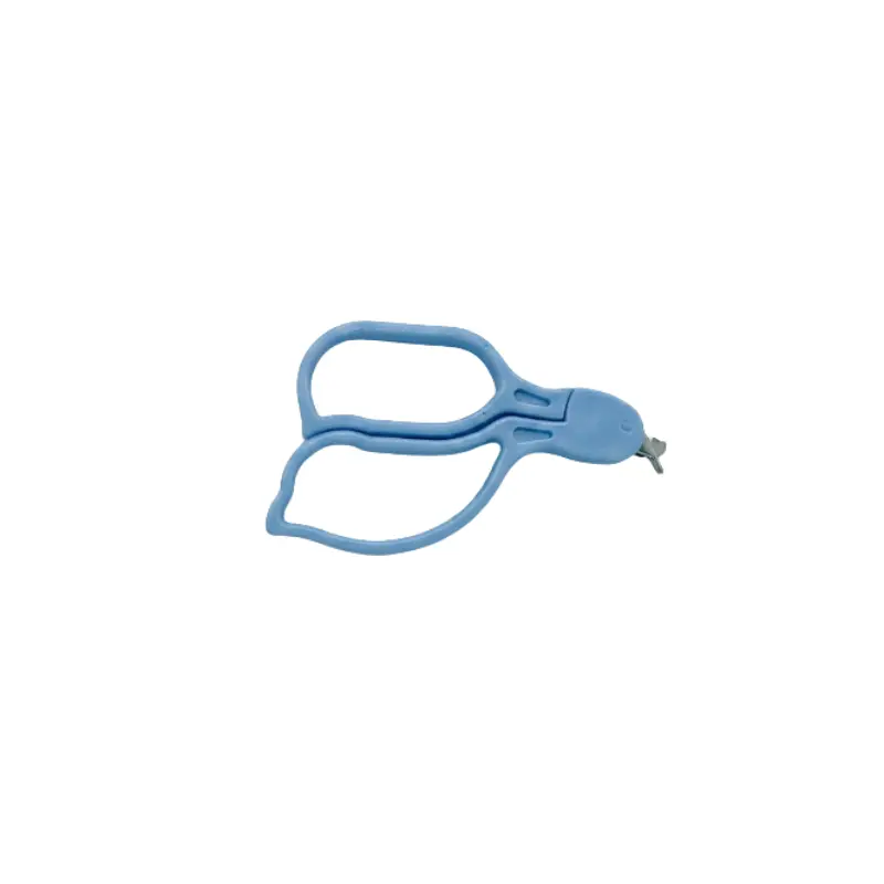 Quitagrapa quirúrgico desechable de color azul con mango ergonómico y punta metálica de precisión.