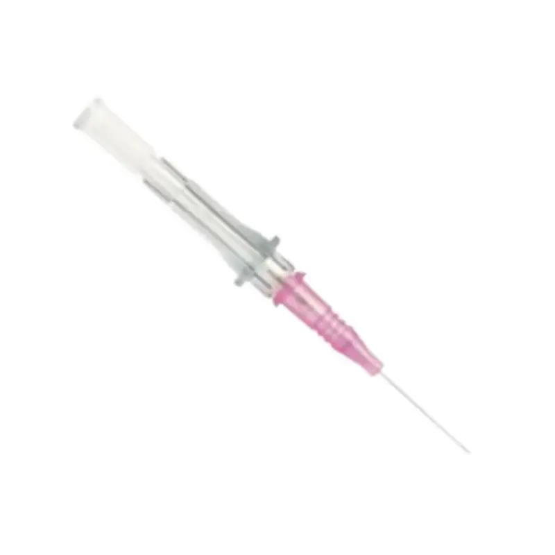 Catéter intravenoso periférico BD Insyte de calibre 20GA en color rosa sobre fondo blanco.