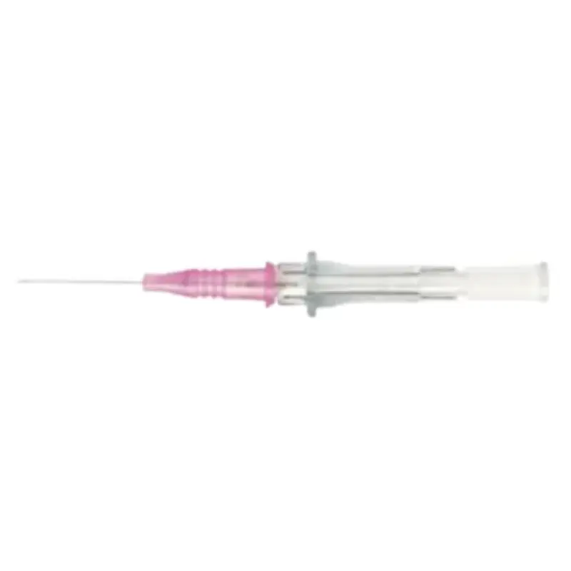 Catéter intravenoso periférico BD Insyte de calibre 20GA en color rosa sobre fondo blanco.