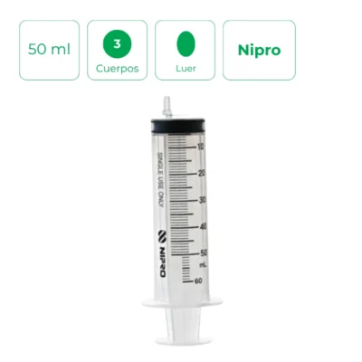 Jeringa de 3 cuerpos Nipro Luer 50ml Caja 30uds