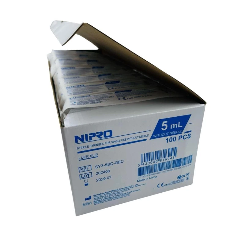 Jeringa de 3 cuerpos Nipro Luer 5ml Caja 100uds