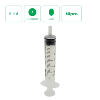 Jeringa de 3 cuerpos Nipro Luer 5ml Caja 100uds