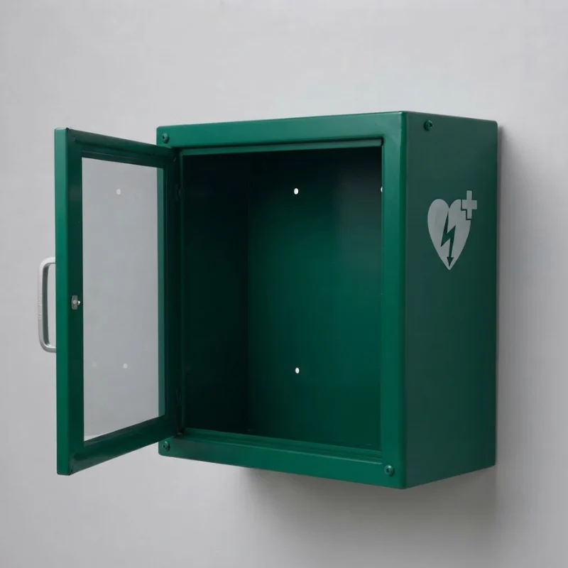 Vitrina para desfibrilador de color verde