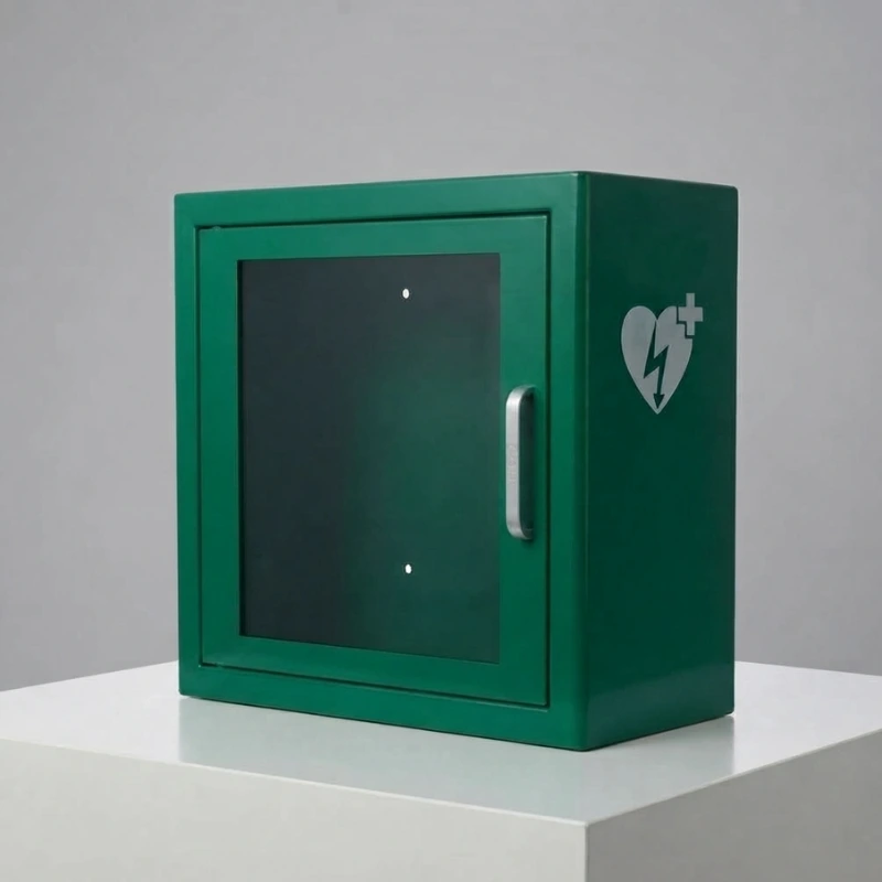 Vitrina para desfibrilador de color verde