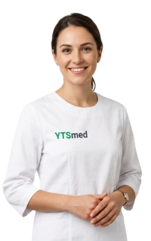 Primer plano mujer con logo YTSmed