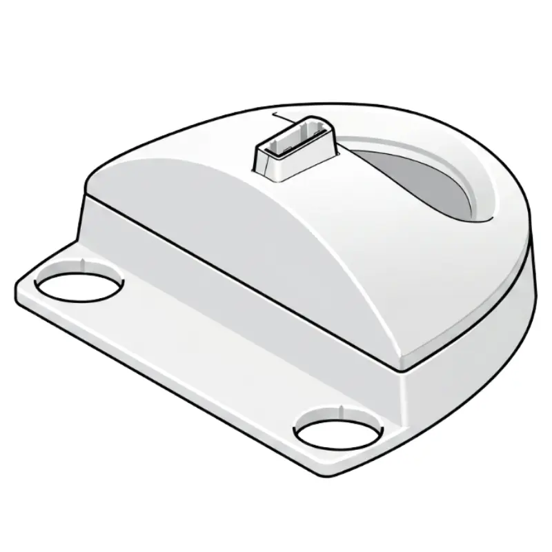 Esquema técnico del adaptador de plástico blanco para fijar el estadímetro a la báscula de suelo SECA.