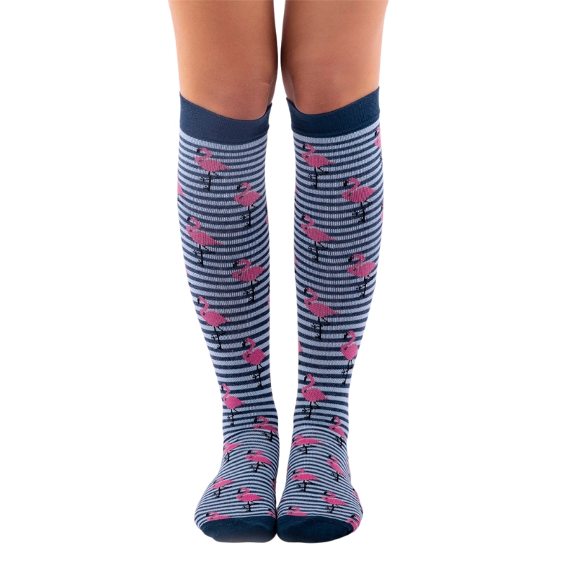 Calcetines compresivos estampados Flamencos - Azul petróleo
