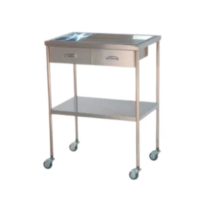 Mesa Auxiliar Acero Cromado Bandeja Superior Tablero Inferior 2 Cajones Superiores MAU108