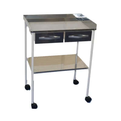 Mesa Auxiliar Acero Esmaltado Plano Superior Reborde En Tres Lados Inferior Liso 2 Cajones Superiores MAU112