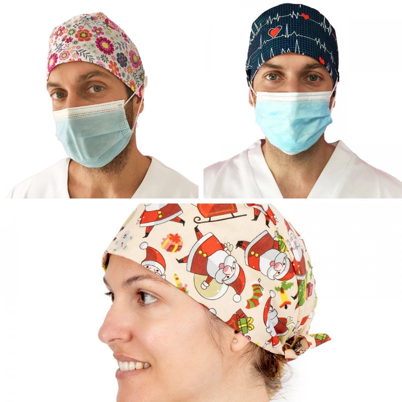 Gorros quirófano pelo corto Estampados con botones