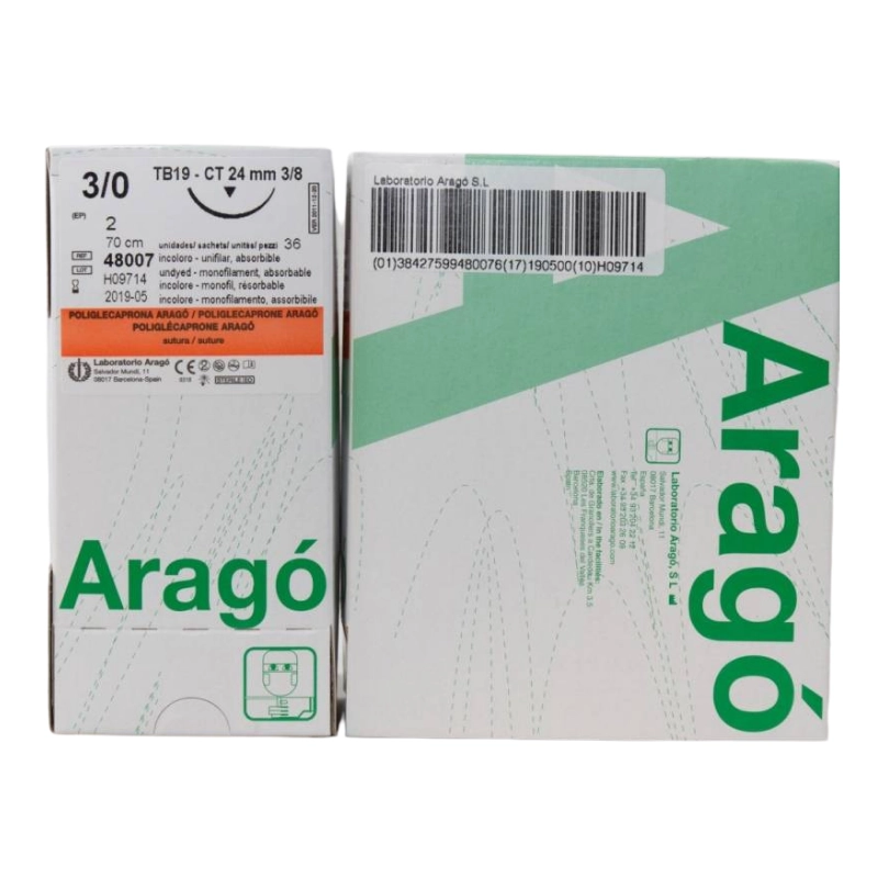 Sutura Abs. POLIGLECAPRONA TC16 26mm 70cm Ag12 Círc. Triang 36Ud. Aragó