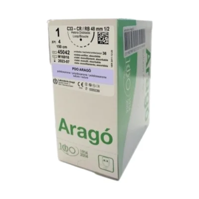 Sutura Absorbible. PDO POLIDIOXANONA C8 13mm 45cm Aguja 12 Círculo. Cilíndrica. 36 Ud. Aragó
