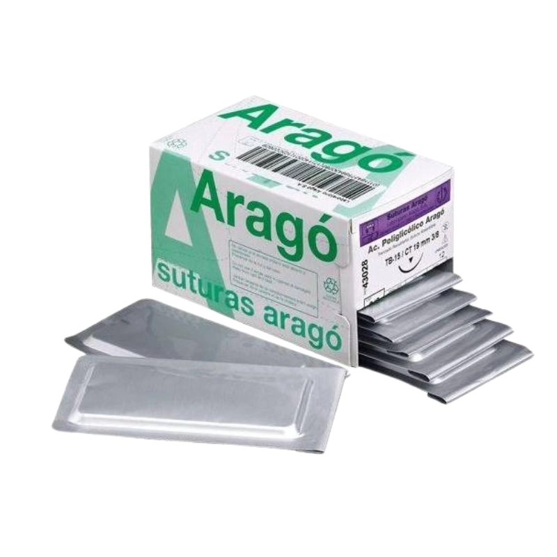 Sutura Absorbible. PGA media TB15 45cm 19mm Aguja 38 Circulo. Triangular. 12Ud. Incoloro Aragó