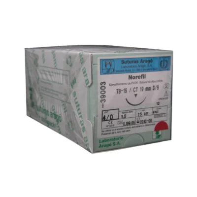 Sutura No Absorbible. NOREFIL TB10 12mm 45cm Aguja 38 Círculo. Triangular. 12 Ud. Aragó
