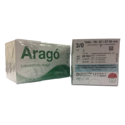 Sutura No Absorbible. SEDA TR60 60mm 75cm Aguja Recta. Triangular. 12 Ud. Aragó
